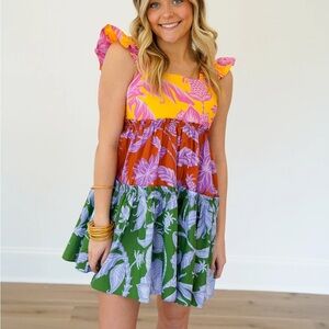 FARM RIO Mixed Tropical Swing Mini Dress S
